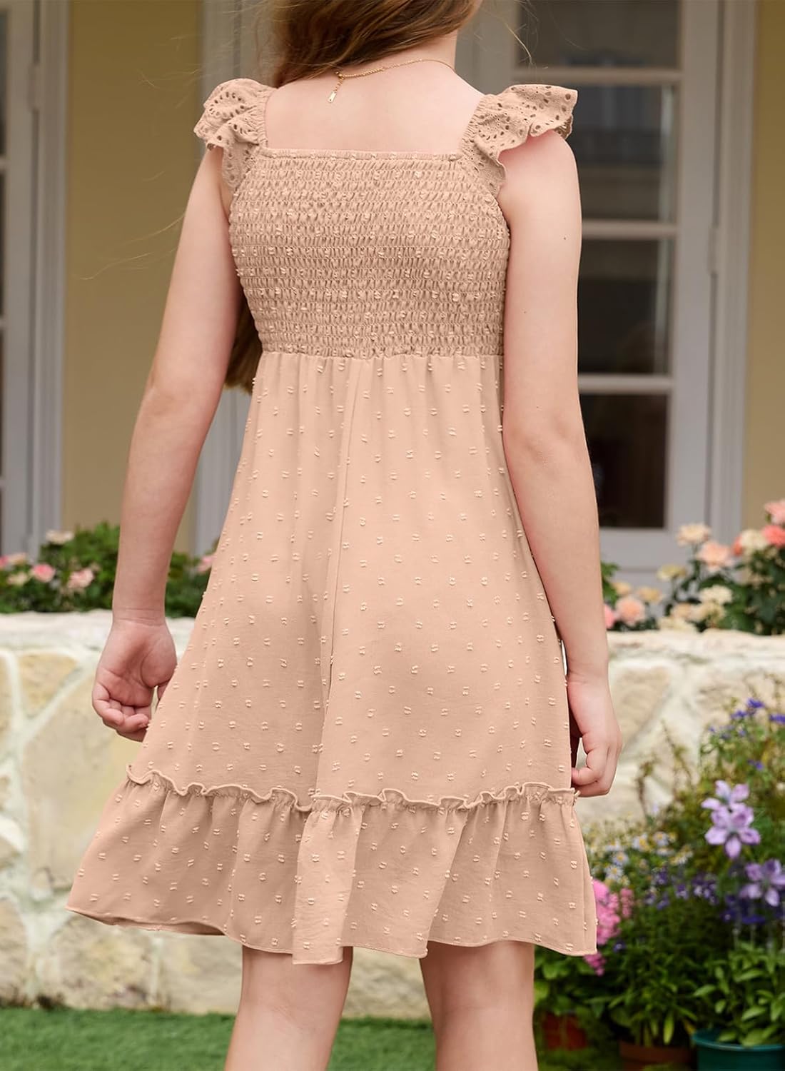 blibean Girls Short Sleeve Dresses Swiss Dot Dress Size 6-15 Years - Image 6