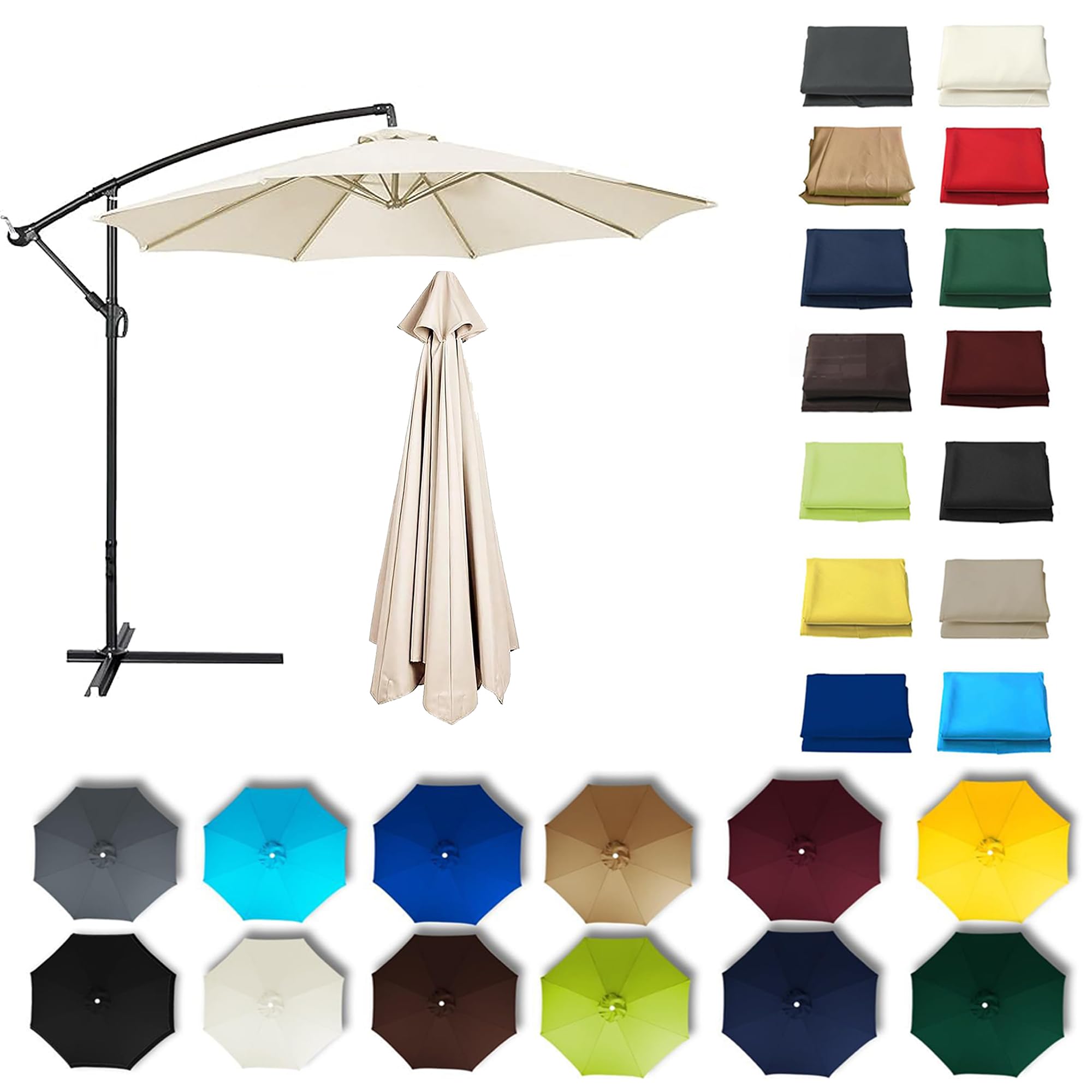 EYKWKB 6 Ribs/8 Ribs Replacement Parasol Canopy 2.0m 2.7m 3.0m 3.5m Parasol Replacement Canopy for Garden Umbrella Cover Patio Waterproof Sun Umbrella Replacement Cloth White