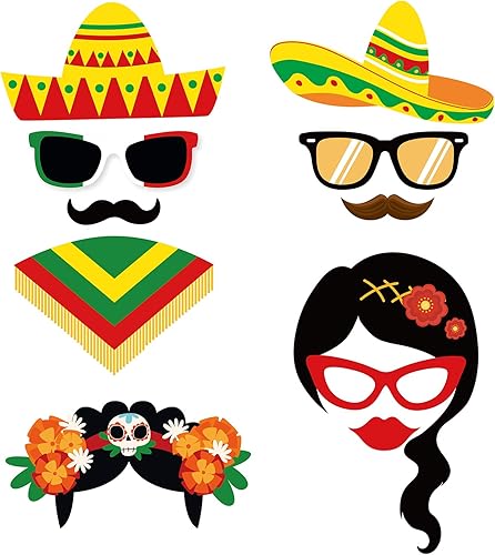 Miniatura 6 de SWYOUN Cinco de Mayo Taco Fiesta Photo Booth Props Mexican Party Supplies Decoración con marco de papel (paquete de 33)