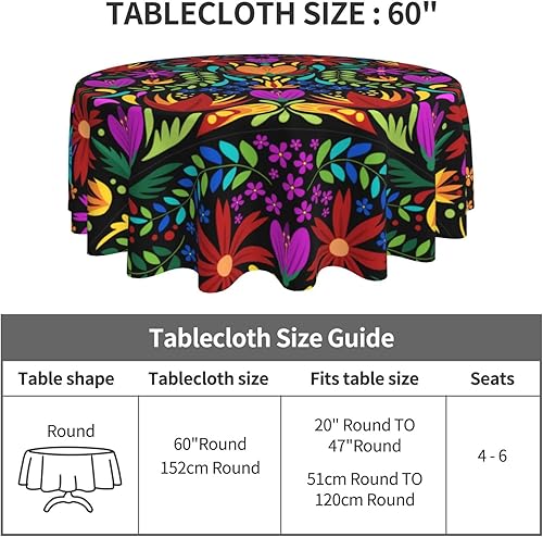 Miniatura 5 de Paquete de 2 manteles mexicanos redondos de belleza mexicana de 60 pulgadas lavables de poliéster para cocina fiesta picnic decoración de comedor