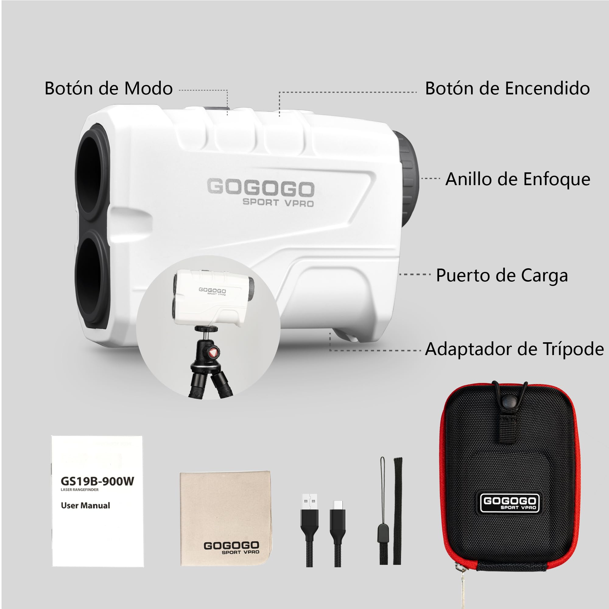 Gogogo Sport Vpro Telémetro Golf Caza 823 M/Yardas, Recargable Medidor Laser Golf 3 Modos para Pendiente y Vibración de Bloqueo de Bandera, Escaneo, Velocidad, Linea de Datos
