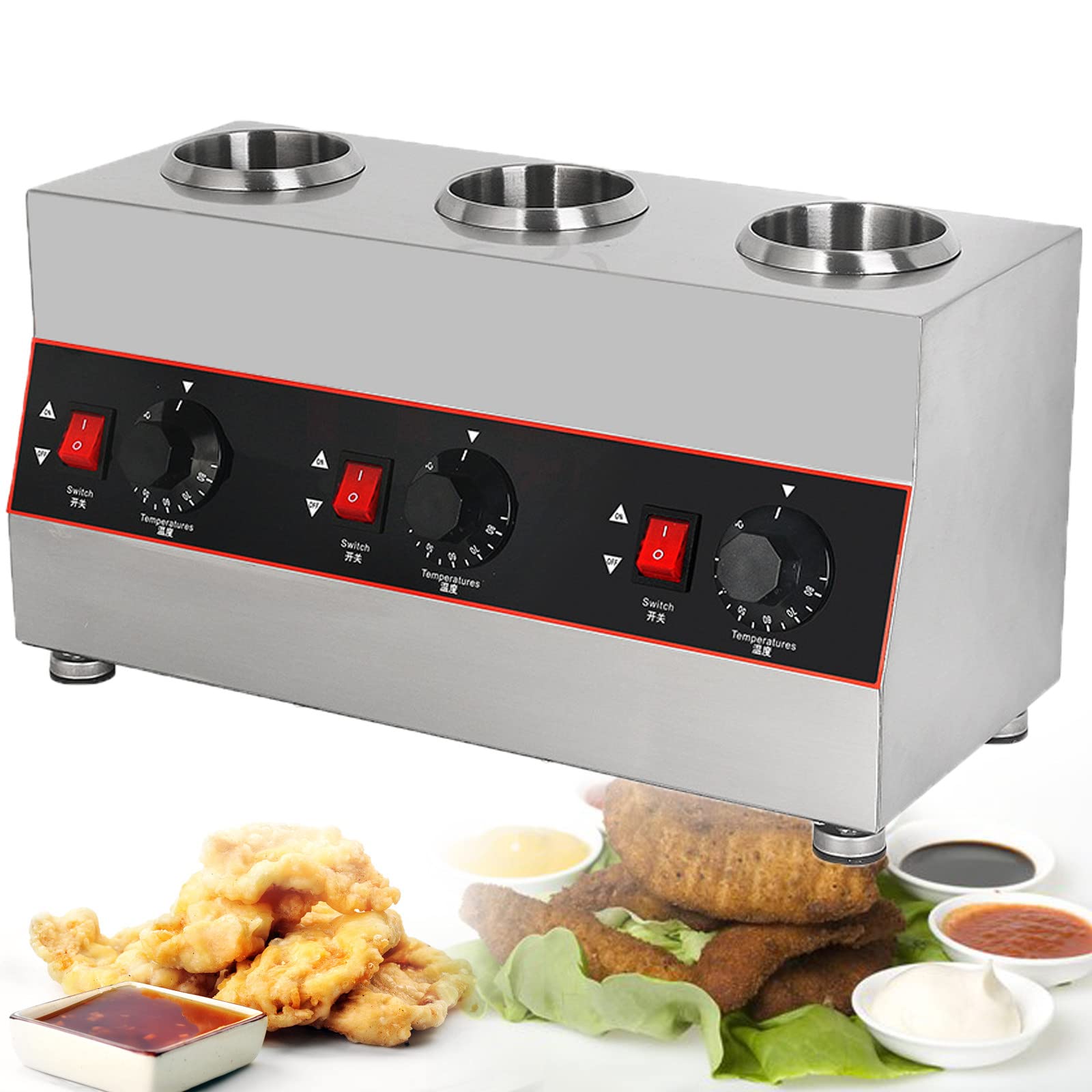 JKJZSALJ Electric Food Warmer Heater For Catering And Restaurant Use,Ideal For Jam, Butter, Cheese, And Fondue Sauce Preservation,3Grid
