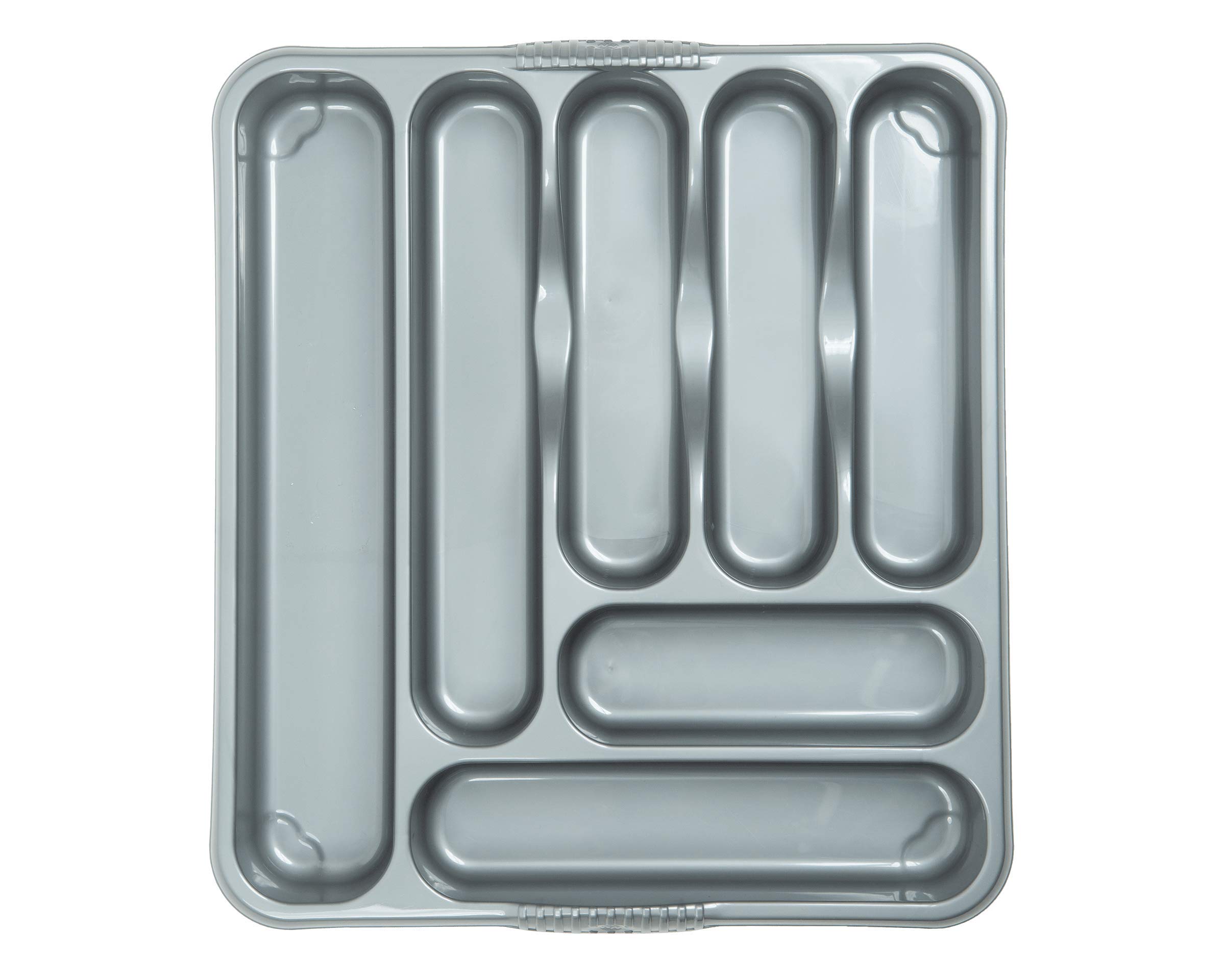 TENLITE High Grade Plastic 7 COMPARTMENT Large Cutlery Tray Kitchen Drawer Organiser Trays, Compact Plastic Tray for Knives, Forks and Spoons (42.00 x 37.00 x 5.00 cm) - (Silver, Large Cutlery Tray) โ image 1