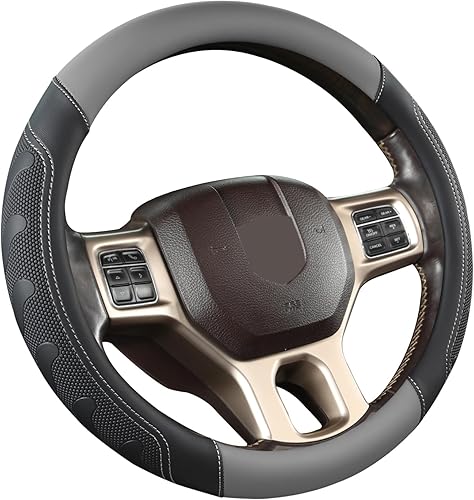 Miniatura 7 de GIANT PANDA Cubierta del volante del coche para RAM 1500 2500 3500, compatible con Dodge RAM 15.5-16 pulgadas - Negro+Gris