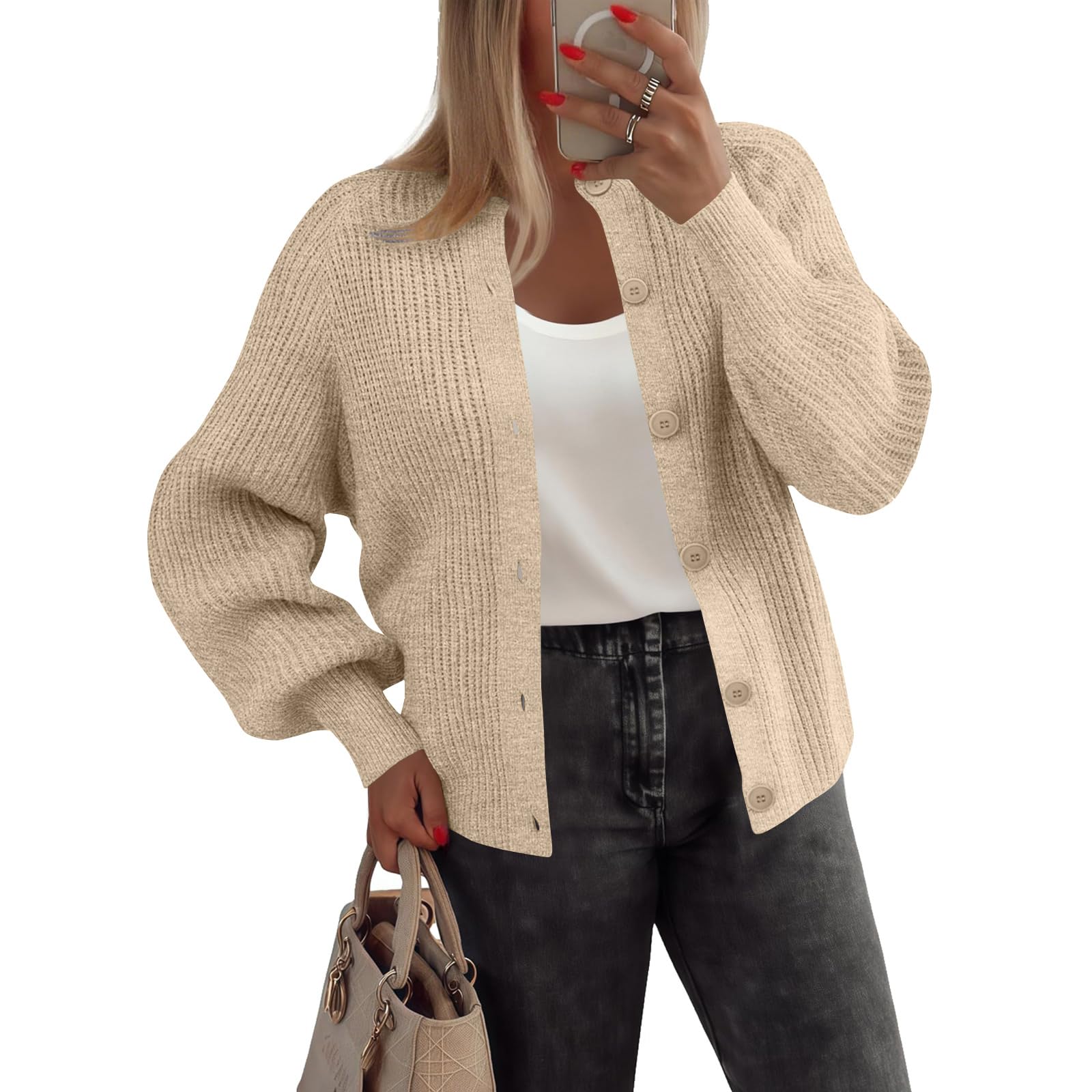 Button Cardigan Sweaters for Women Lightweight Knit Chunky Sweater Basic Fit Open Front Cotton Y2K Cute Cozy Sweaters