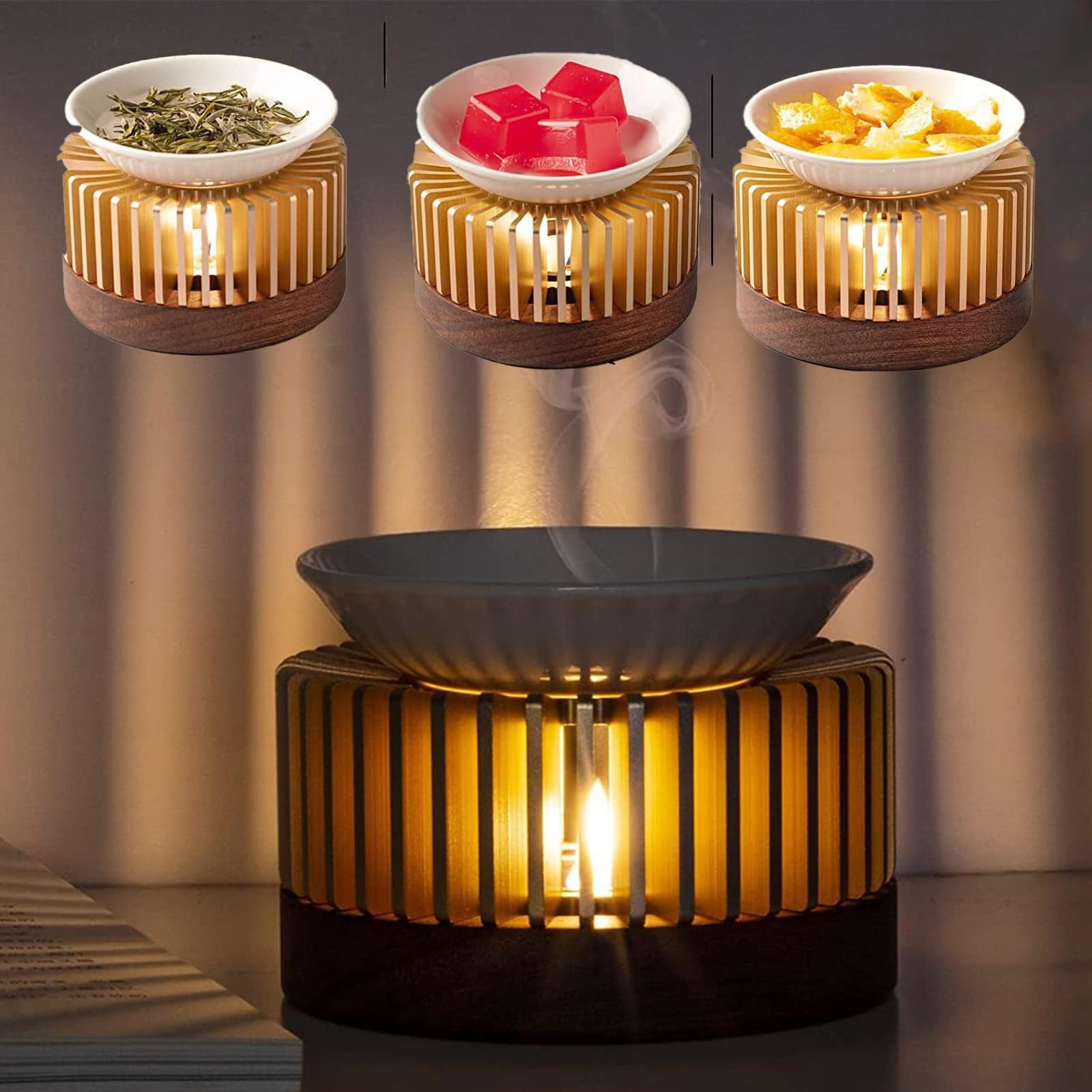 LáMpara AromáTica De Cera, LáMpara AromáTica para Aceites Esenciales Vela De Té Aluminio para Aromaterapia Y DecoracióN (Dorado, 11 Cm De DiáMetro)