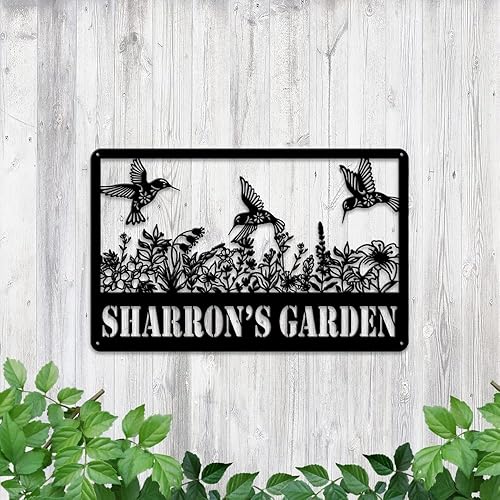 Miniatura 5 de MeMate Letreros de jardín de colibríes, letreros de jardín de flores para personalizar, letreros de metal personalizados con colibrí, arte de pared