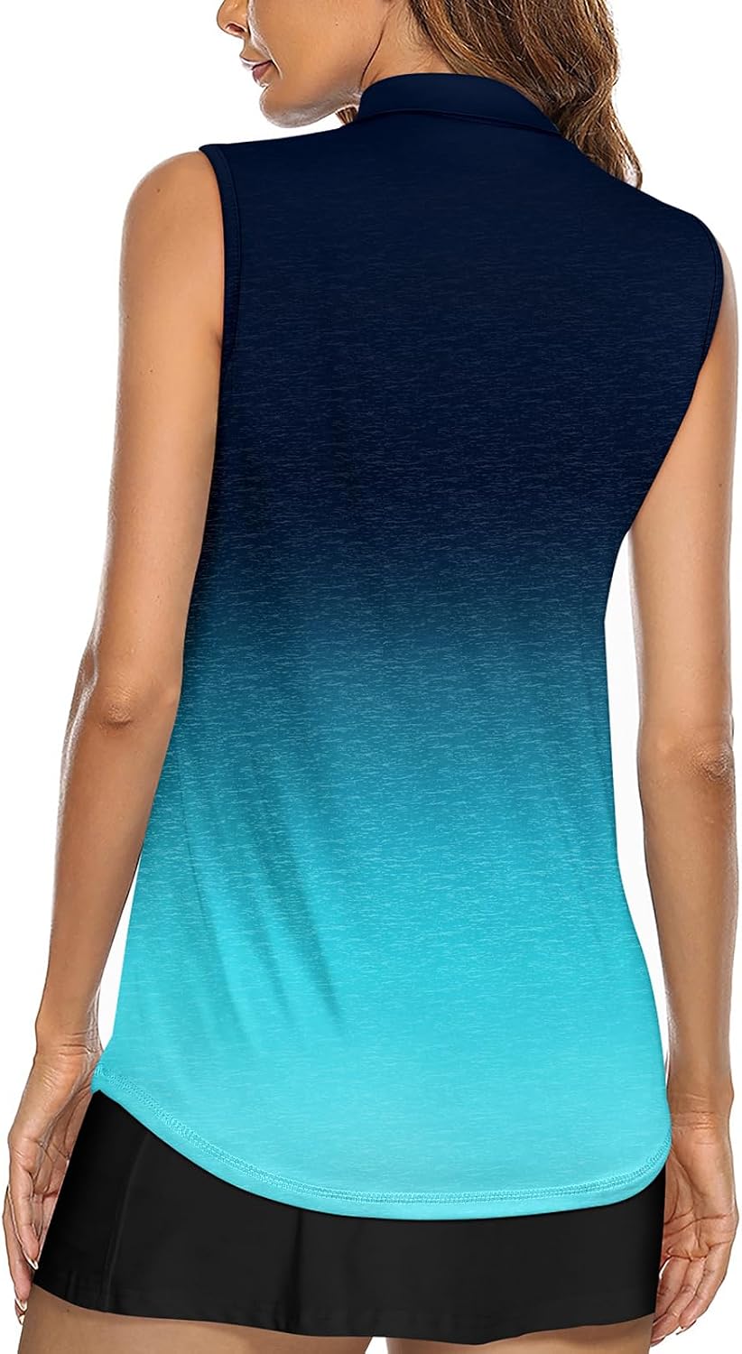 Koscacy Women's Sleeveless Golf Tennis Polo Shirts Zip Up Dry Fit Workout Tank Tops Athletic Shirt
