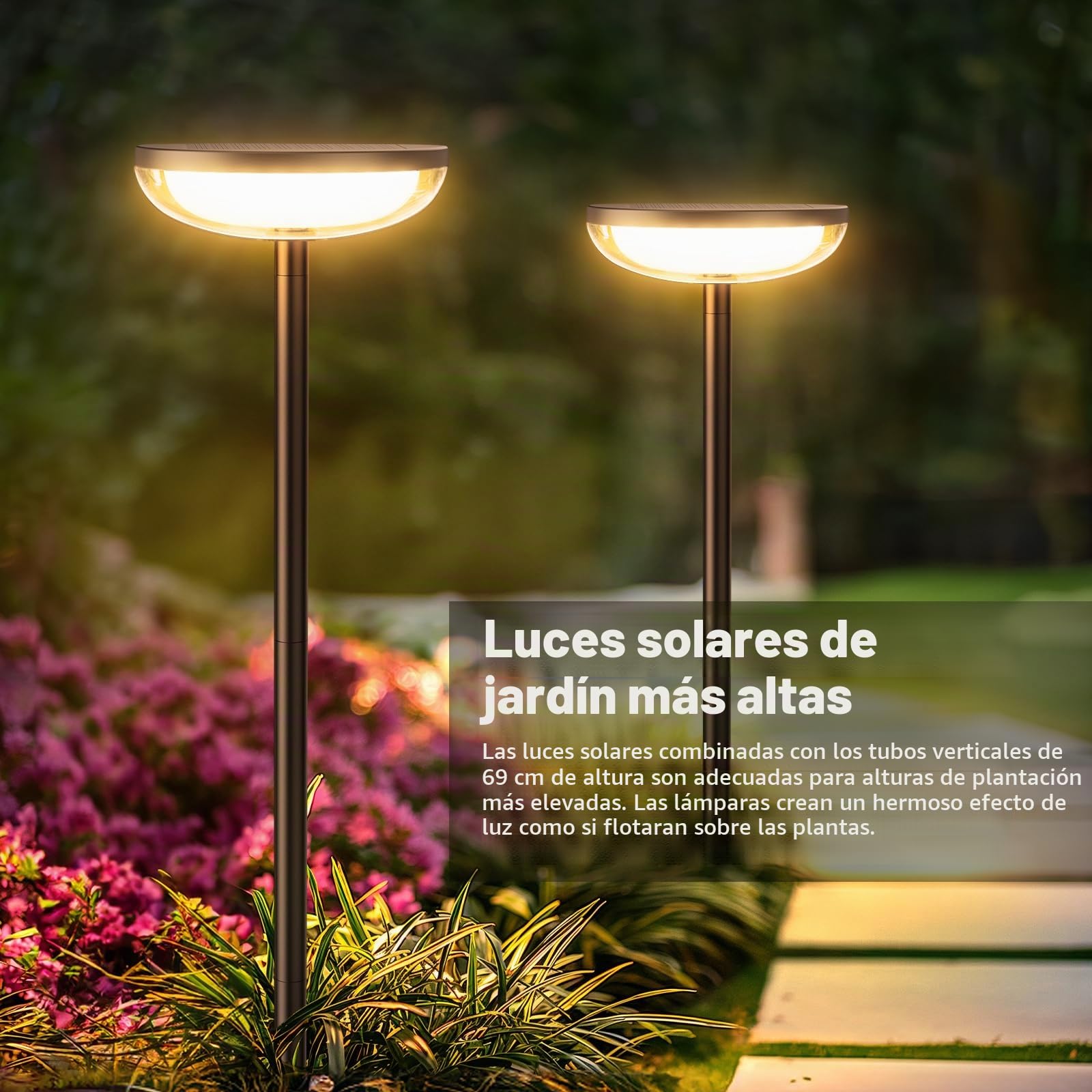 GEARLITE TPL010-4 - Lámpara Exterior, Iluminacion Exterior, Lámparas solares para jardín, luz blanca cálida, luces solares, altos lúmenes, decoración de jardín extrabrillante, IP65, resistente al agua