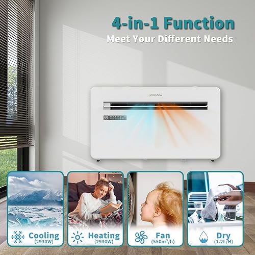 Miniatura 5 de Aire acondicionado de pared de 10,000 BTU con calentador, fresco, seco y modo de ventilador, control inteligente de aplicación para habitaciones de