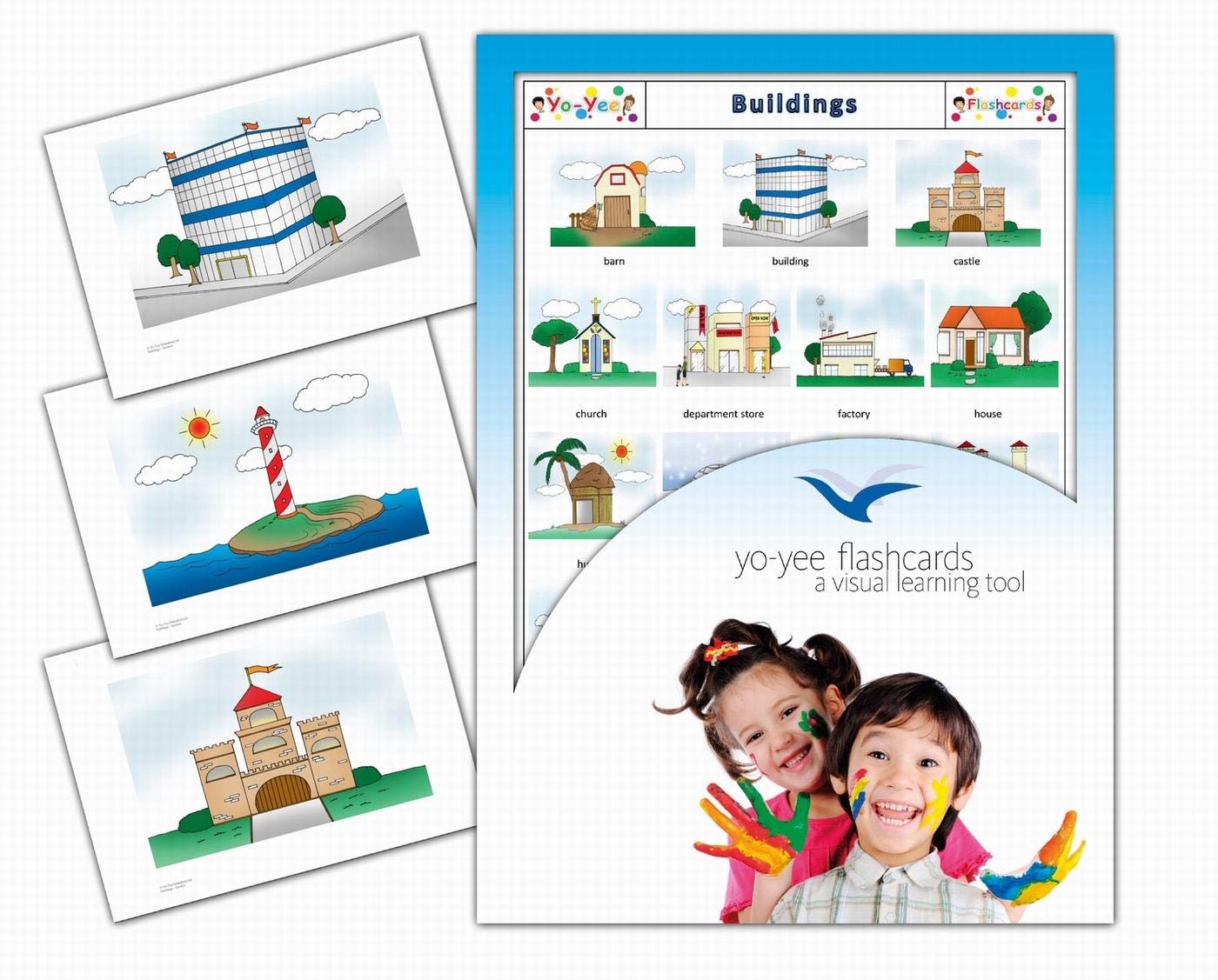 Yo-Yee Flashcards - Buildings and Places Picture Cards - English Vocabulary Picture Cards for Toddlers, Kids, Children and Adults - Including Teaching Activities and Game Ideas