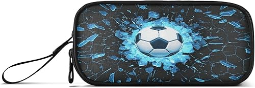Estuche de lápices agrietado con iluminación azul para niñas y niños, bolsa de lápices para estudiantes de fútbol, bolsa para lápices, papelería, 3