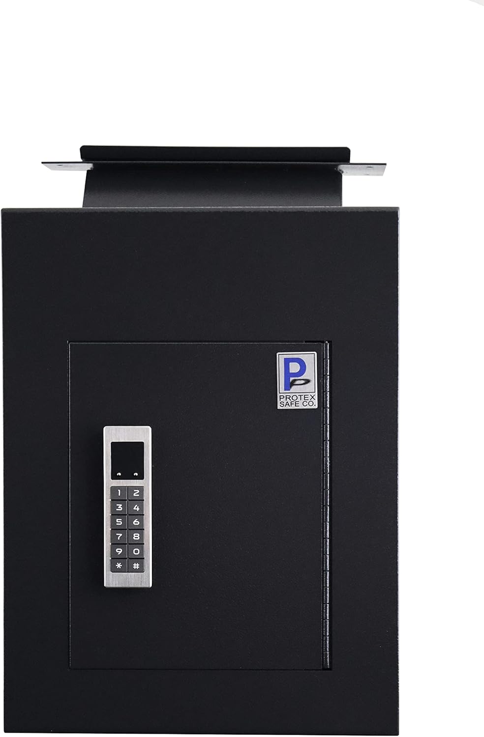 Protex Safe WDC-160E Black Wall/Door Through Heavy Duty Large Drop Box,for Keys, car remotes, Cash, Checks and envelopes, Pre-drilled mounting Holes, with Adjustable Chute,Digital Electronic Lock