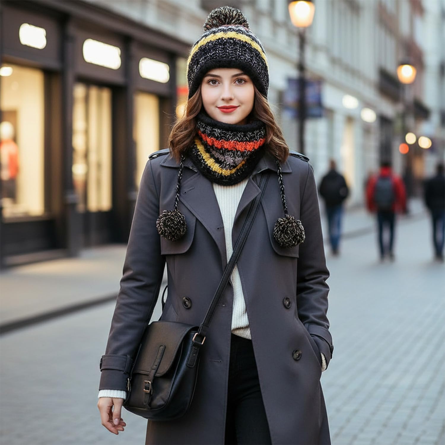 Women Winter Beanie Hat Circle Scarf Set Pompoms Peruvian Ski Snow Ear Flaps Cold Weather Warm Sherpa Knit Hats Fleece Lined - Image 9