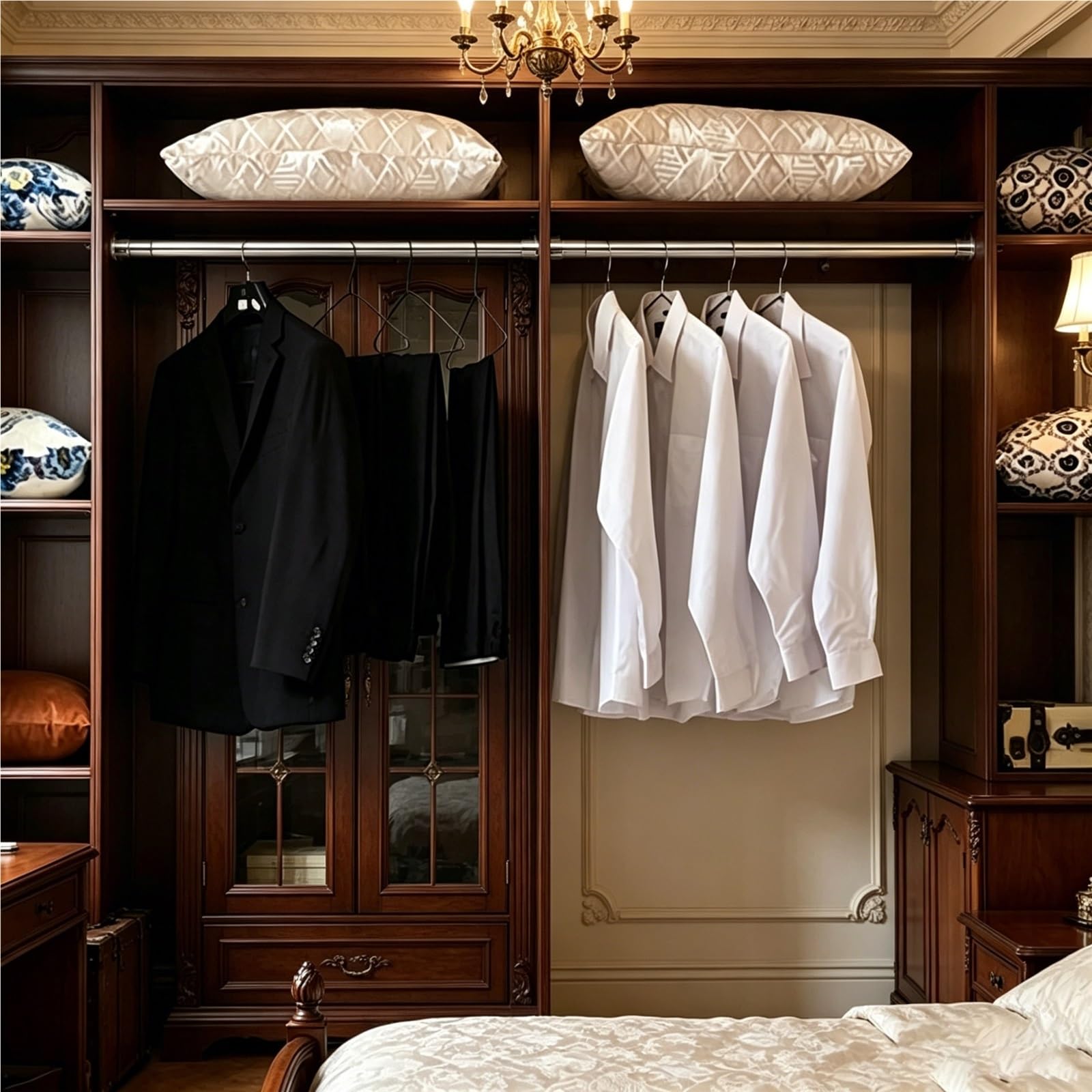 TYNGBT Adjustable Closet Telescopic Rod, Extendable Wardrobe Clothes Pole with Flange Base, for Home Clothing Storage