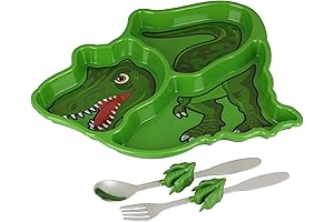 Funwares Toddler Dinosaur Dinner Plates: Educational Gift, Divided, Easy Cleaning