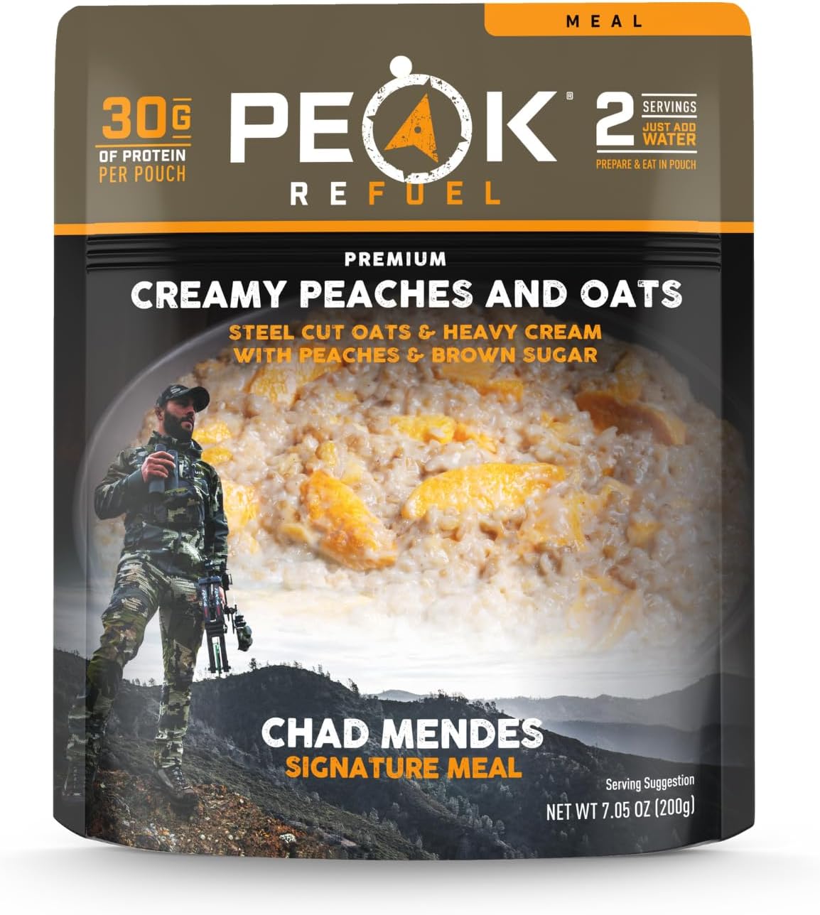 Peak Refuel Creamy Peaches and Oats | Chad Mendes Signature Meal | Premium Freeze-Dried Variety Meals | Hunting, Survival, Camping, Backpacking Food | High-Protein Game Meats | MRE | Made in USA
