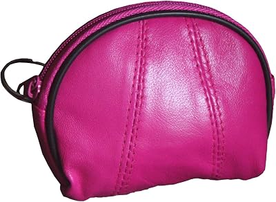 Visnow Natural Genuine Leather Coin Purse Change Purse Wallet with Key Ring (Hot Pink)