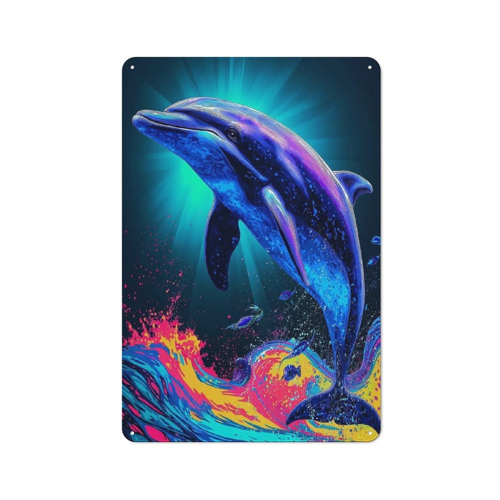 Neon Dolphin Splash -2 Vintage Tin Sign 30x20cm, Old Fashioned Retro Room Decor for Bedroom, Office, Home Bar Or Dining Room