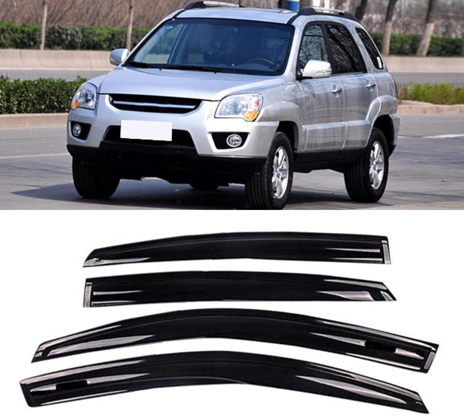 Liufangfc Normal Wind Deflectors For Kia Sportage 2007-2012 – 4Pc Tape-On Smoked Visors, Weatherproof, Anti-Salt/Snow, Low-Noise
