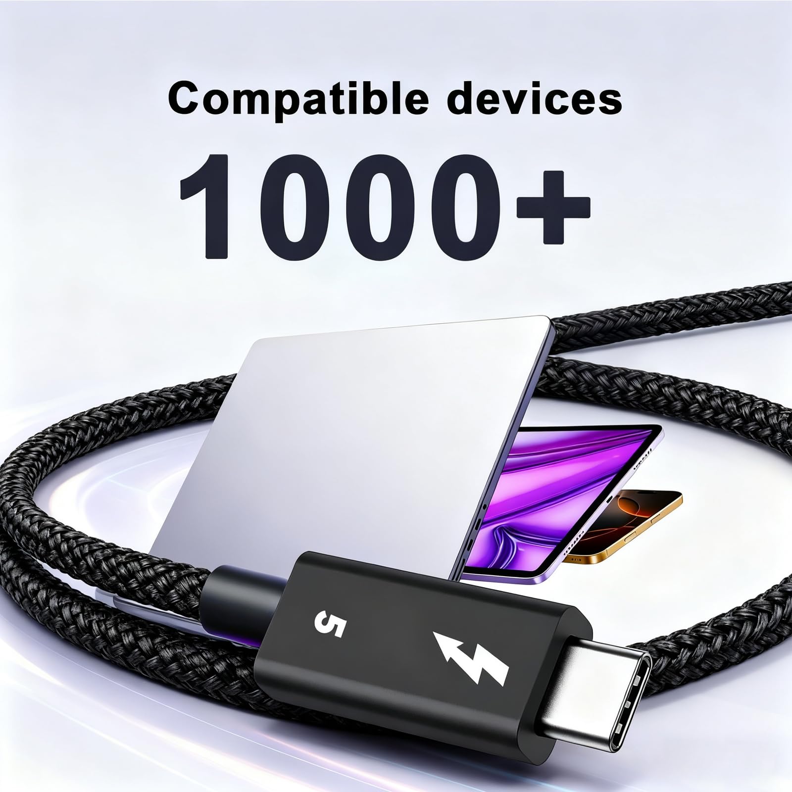 RUIZHI Thunderbolt 5 Kabel, USB4 V2.0 mit 80 Gbit/s Datentransfer, PD 3.1 Schnellladung bis 240 W, 4K/8K Auflösung, kompatibel mit Thunderbolt 4 und 3, geeignet für MacBook, Pad, Phone,Geflecht 2.0m