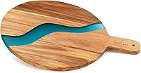 AKRILANE Handmade Acacia Wood Cheese Board with Blue Resin River Handle - Luxury Charcuterie Serving Platter for Entertaining