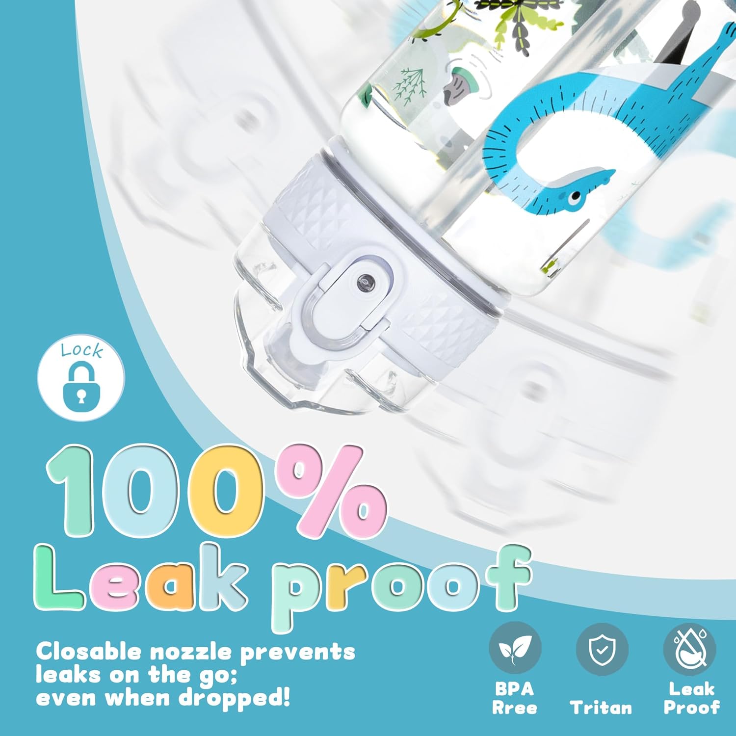 OLDLEY 17oz Kids Water Bottle for school Girls Boys, Water Bottle With Silicone Straw, Leak-Proof Tritan BPA-Free, Reusable water bottles for kids, Dinosaur - Image 3