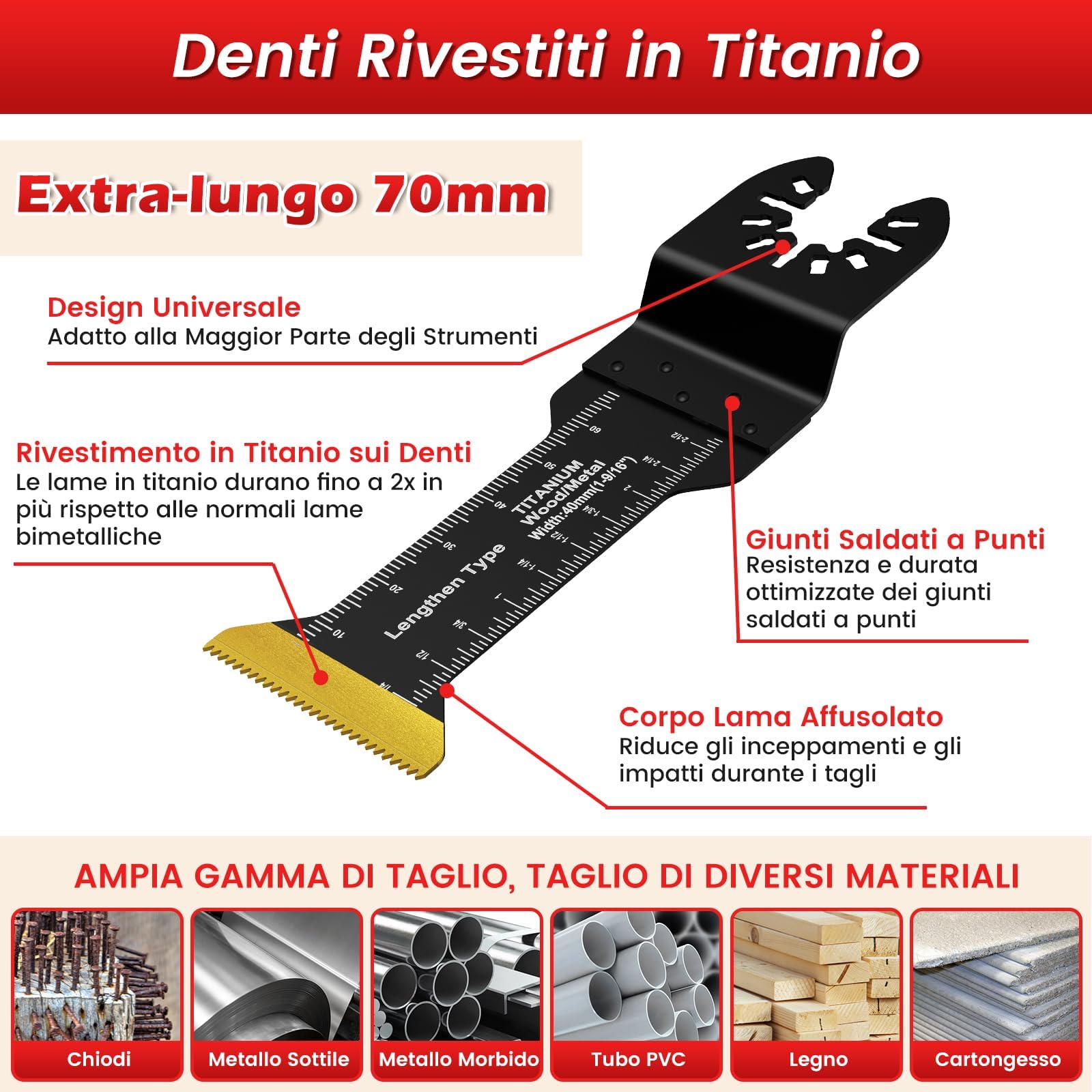 10Pezzi Titanio Lame Utensile Multifunzione Accessori per Utensili Oscillanti Lame Multifunzione Compatibili con DeW Makita Rockwell Bosch Milwaukee (10pz)