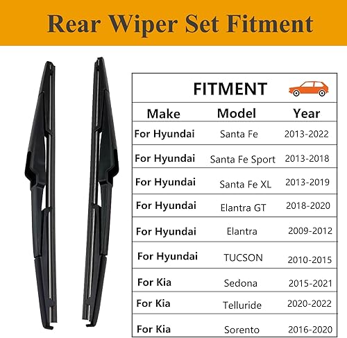 Miniatura 2 de Paquete de 2 limpiaparabrisas trasero para Hyundai Santa Fe 2013-2022  Kia Sedona 2015-2021  Kia Telluride 2020-2022  Kia Sorento 2016-2021  Hyundai