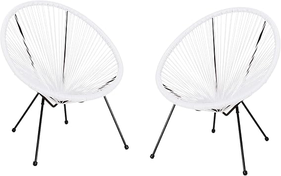 Great Deal Furniture GDFStudio Outdoor Hammock Weave Chair with Steel Frame Set of 2 - White and Black Finish