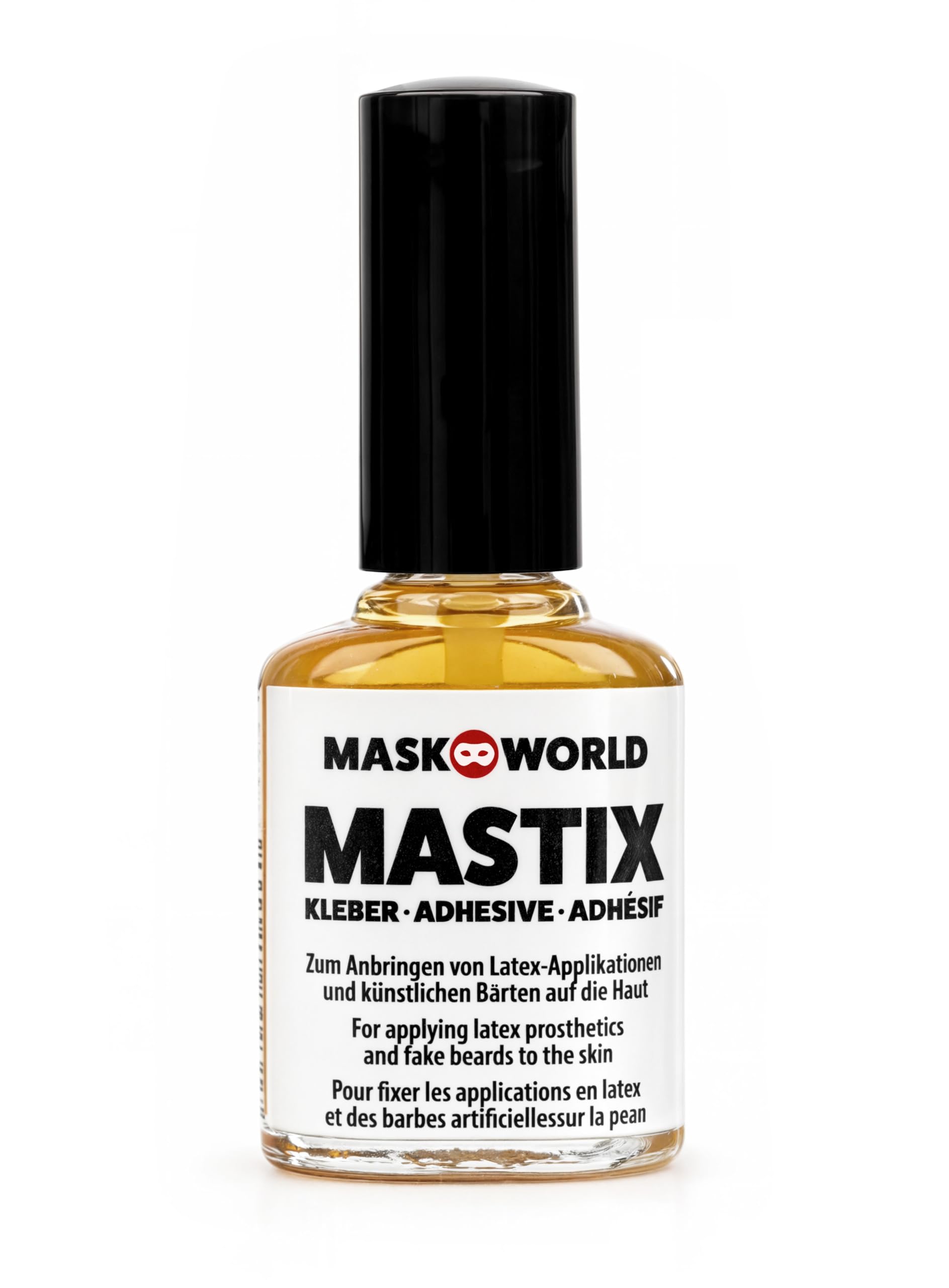 Maskworld Mastix Hautkleber Pinselflasche 10ml - Kleber für falsche Bärte, Haare, Elfen-Ohren - Theater, Film, Make-Up Artists, LARP, Halloween