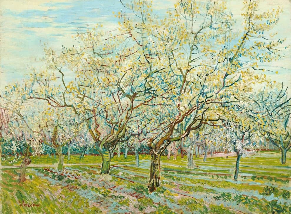Impression d'affiches Van Gogh pour salon lumineux avec cette toile le verger blanc 60x90