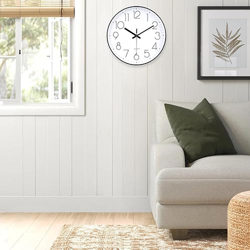 Miniatura 112 de jomparis - Reloj de pared de cuarzo redondo de 12 pulgadas, silencioso, sin tictac, decorativo, moderno, funciona con pilas, para oficina, hogar