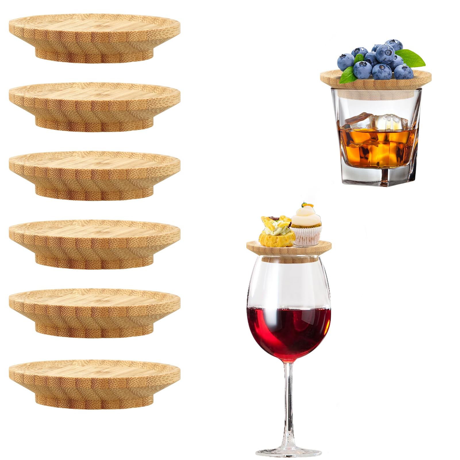 6 sztuk nakładek na kieliszki do wina, Charcuterie Topper, na kieliszki do wina, toppery, drewno, okrągłe talerze, kieliszki do wina, charcuterie, zestaw nasadek na desery, rodzinne obiady