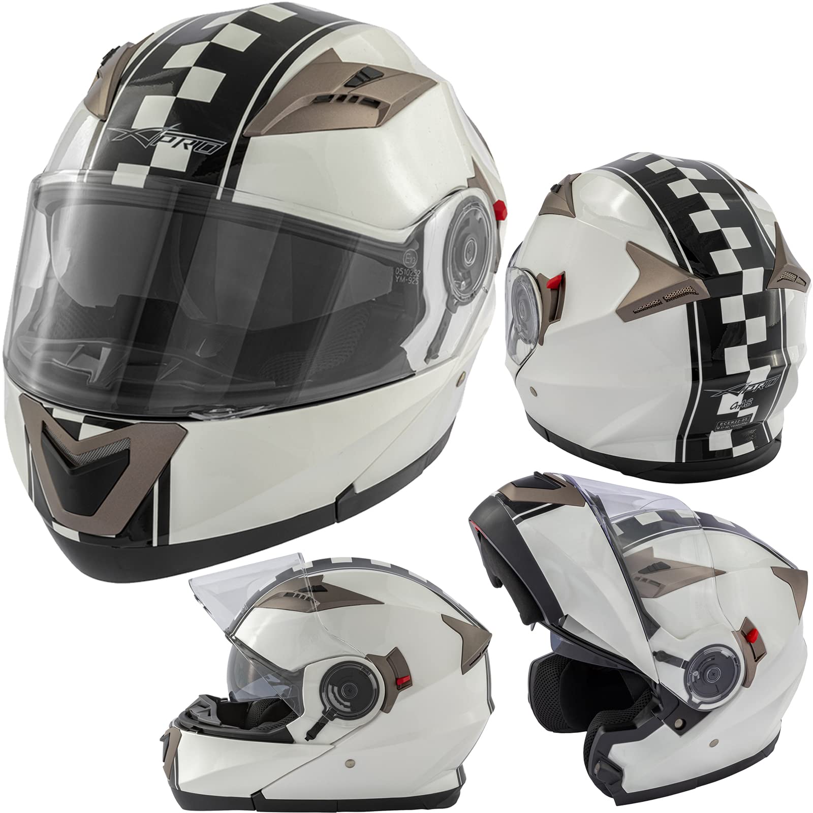 Casco Modulare Moto Doppia Visiera Touring Grafica ECE 22 Omologato Bianco M