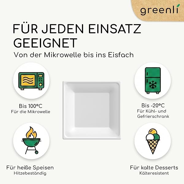 greenli® Einwegteller aus Zuckerrohr – 20 x 20 cm, 50 Stück – Plastikfrei – In 3 Größen erhältlich (16 x 16, 20 x 20, 26 x 26 cm) – Die stabile Alternative zu Papptellern - 2