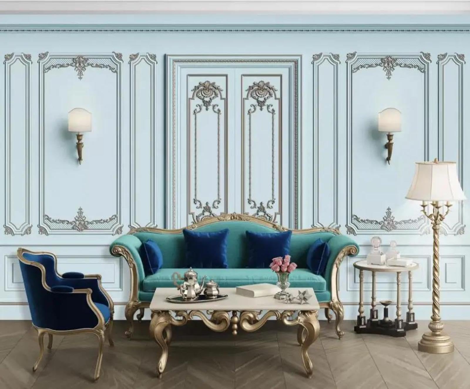Papier peint bleu clair 3D ILIYA en tissu non tissé pour mur de chambre et salon