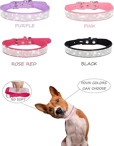 Miniatura 2 de Collar de perro para perros medianos, collares ajustables de gamuza de cuero para perro, collar de gato negro, collar de perro con diamantes de