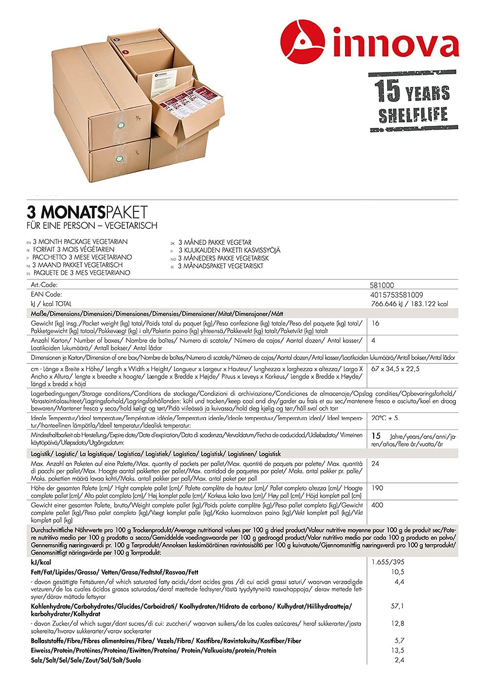 3 Monatspaket vegetarisch, Krisenvorsorge und Langzeitnahrung höchster Qualität, Emergency Food Lebensmittelpaket | Sicherheits Nahrungsmittel | Notfallnahrung (15 Years Shelf life)