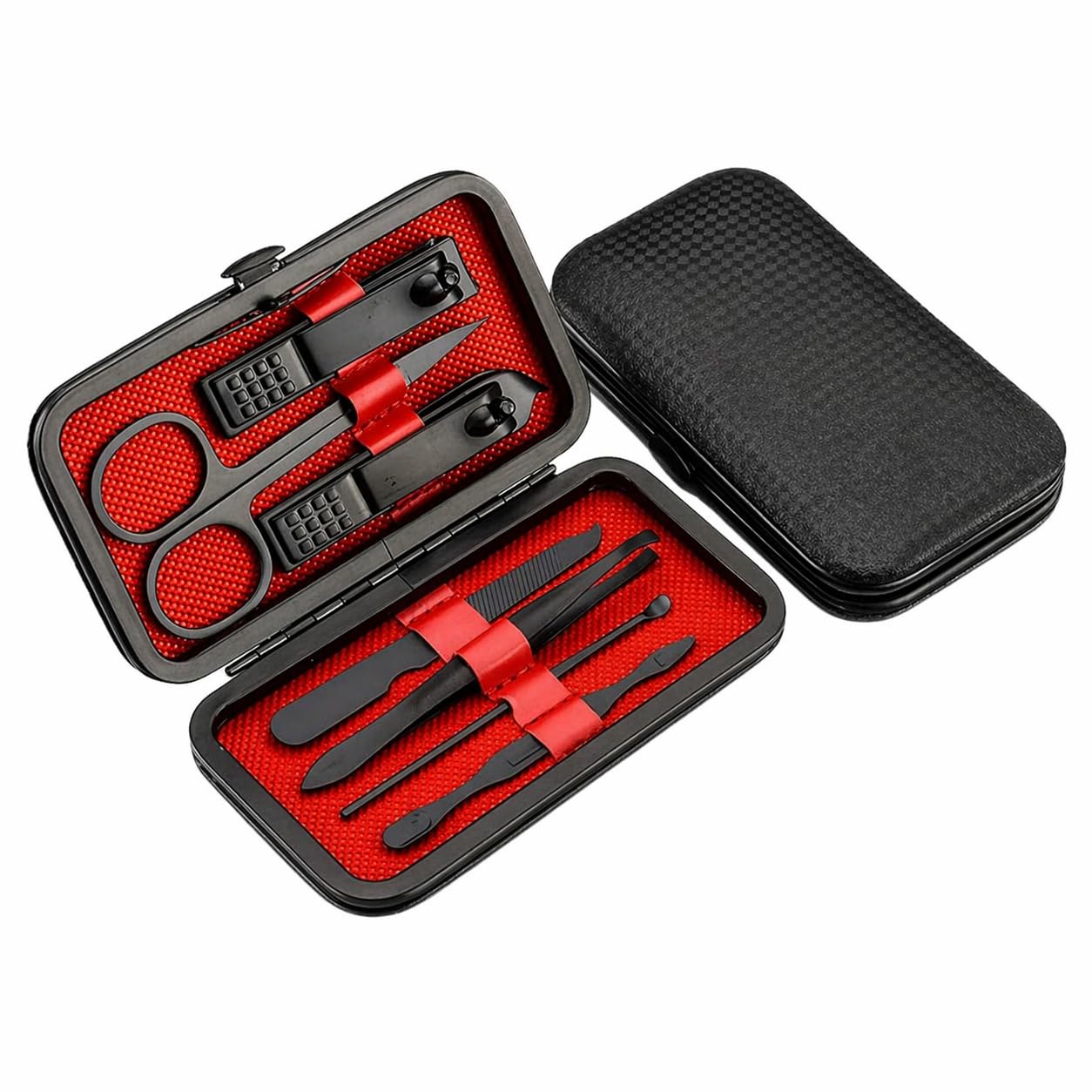 Kit Manicure 7 Peças em Aço Inoxidável, Estojo Portátil com Cortador de Unhas, Alicate e