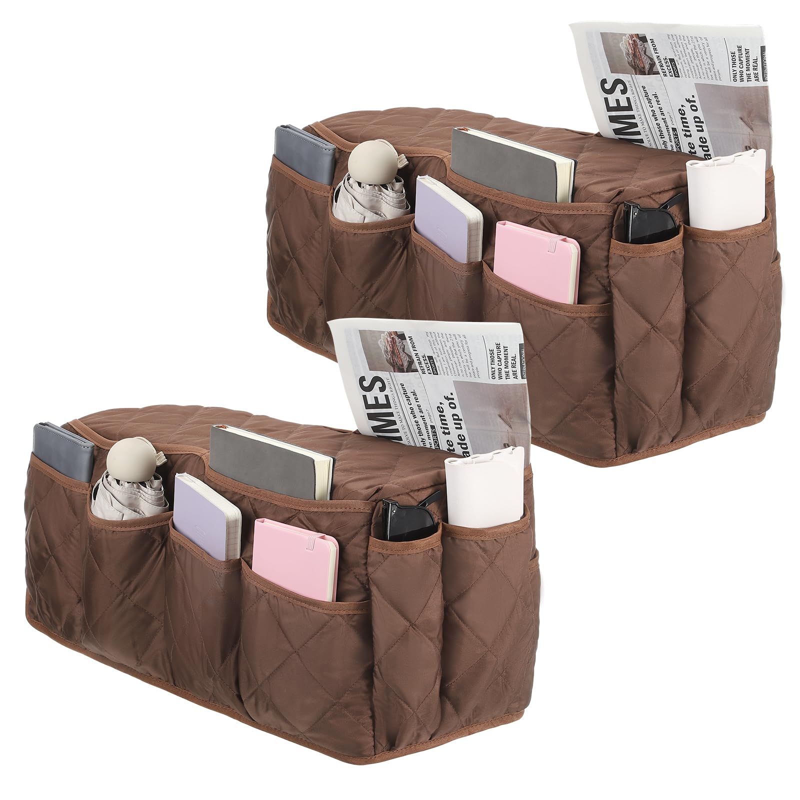 uxcell 2 Pcs Recliner Armchair Caddy, Couch Armrest Organizer with 14 Pockets for Bedside Sofa Remote Control Holder Magazine Phone Book Glasses (