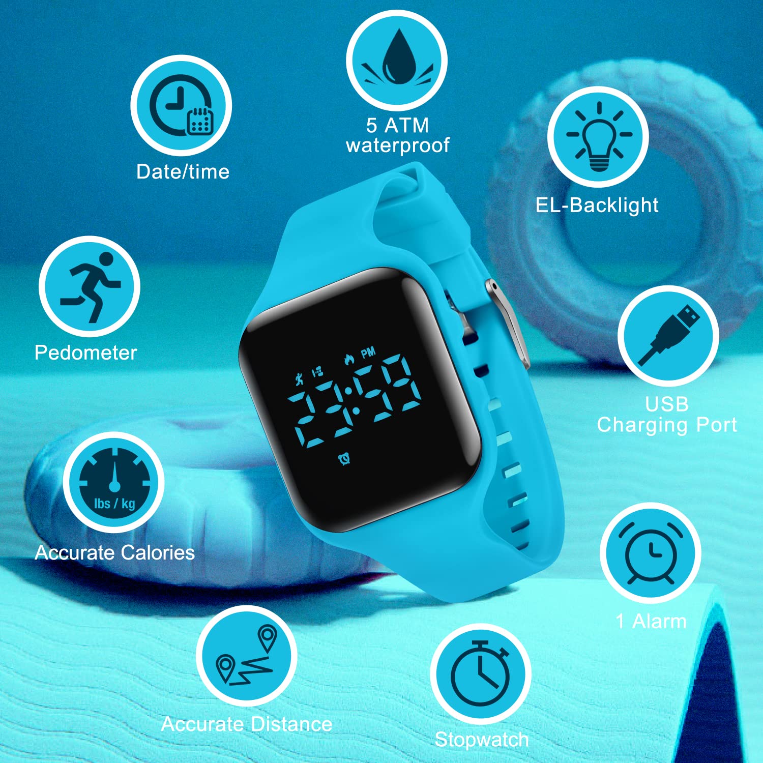 NN BEN NEVIS Reloj digital para niños y niñas, reloj deportivo con rastreador de fitness, reloj despertador, cronómetro, sin aplicación y resistente al agua, reloj para niños de 5 a 12 años,