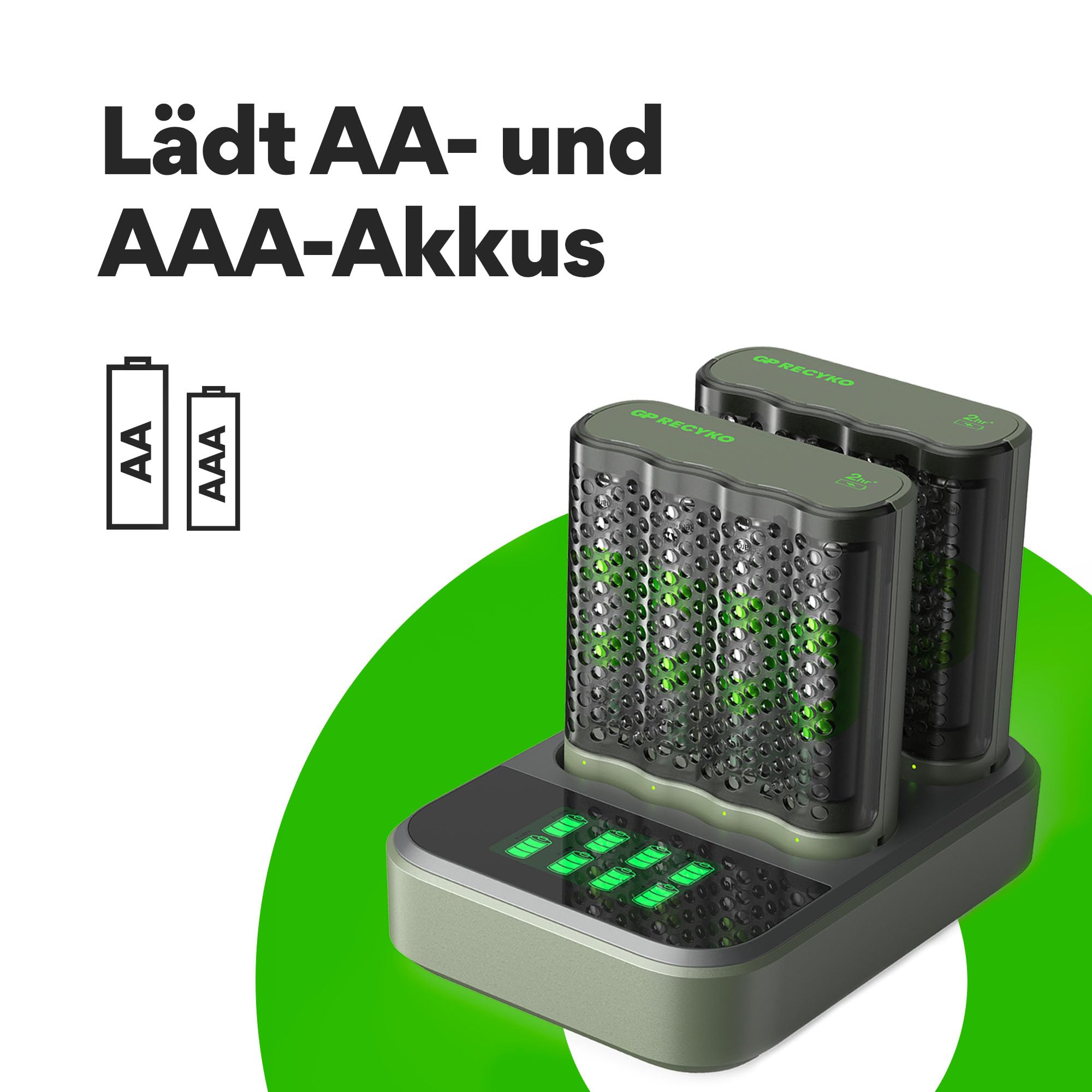 GP ReCyko - Base de Carga USB con 2 Pilas USB GP M452, Incluye 8 Pilas ReCyko AA de 2600 mAh, Cargador AA AAA con Indicadores LED y Base
