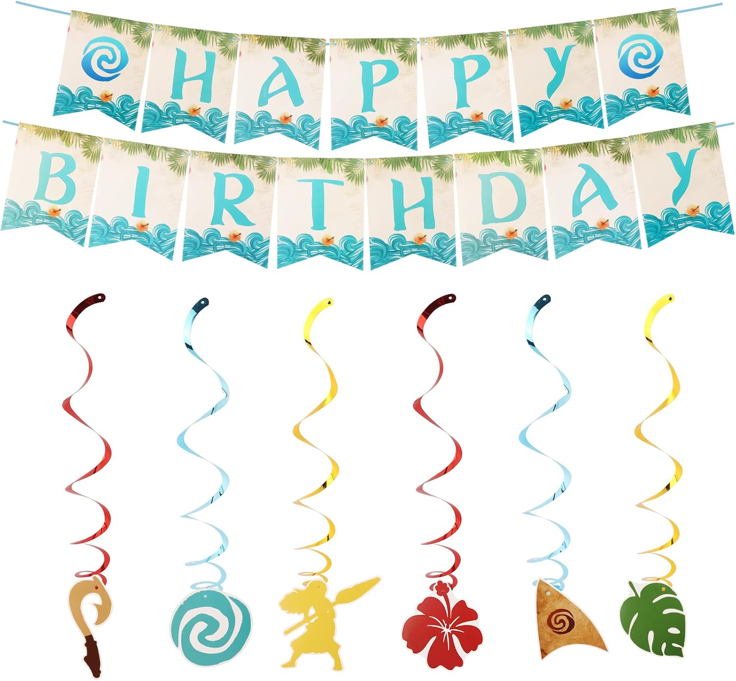 CUBACO Hawaiian Moana Birthday Banner Party Decoration, Palm Leaf Flower for Tropical Luau Summer Baby Shower Decor Party Supplies Decor