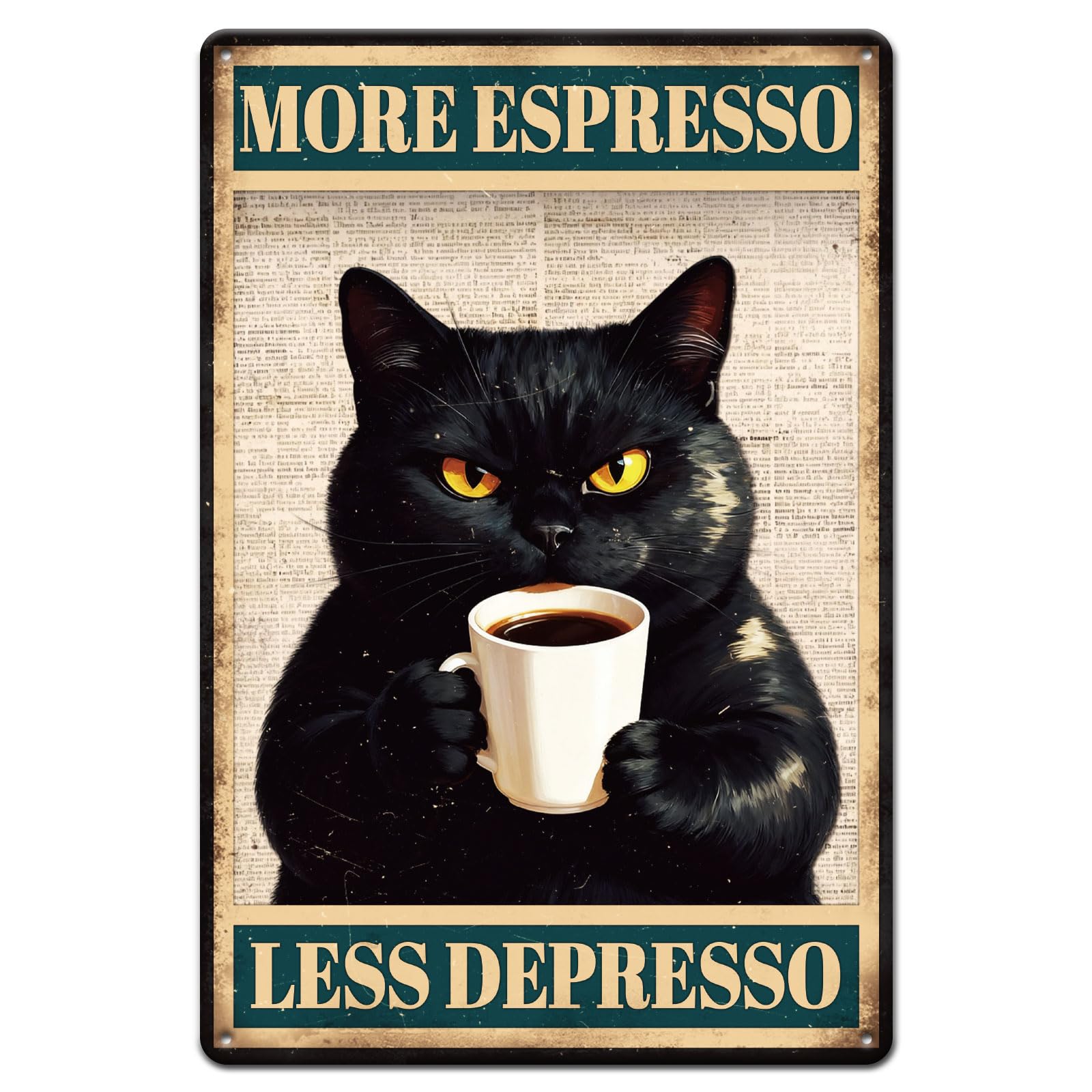 GLOBLELAND Vintage Black Cat Cafe Metal Tin Sign 12x8inch Funny Espresso Tin Signage Decor Signs Humorous Cats Wall Metal Plaque for Home Room Farmhouse Cafes Office Store Bar Kitchen Decoration