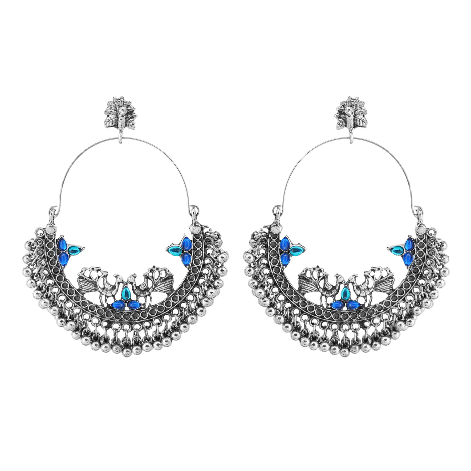 Shreyadzines Oxidized Chandbali Jhumka Jhumki Peacock Ethnic Statement Hoop Earrings Jewellery for Girls and Women