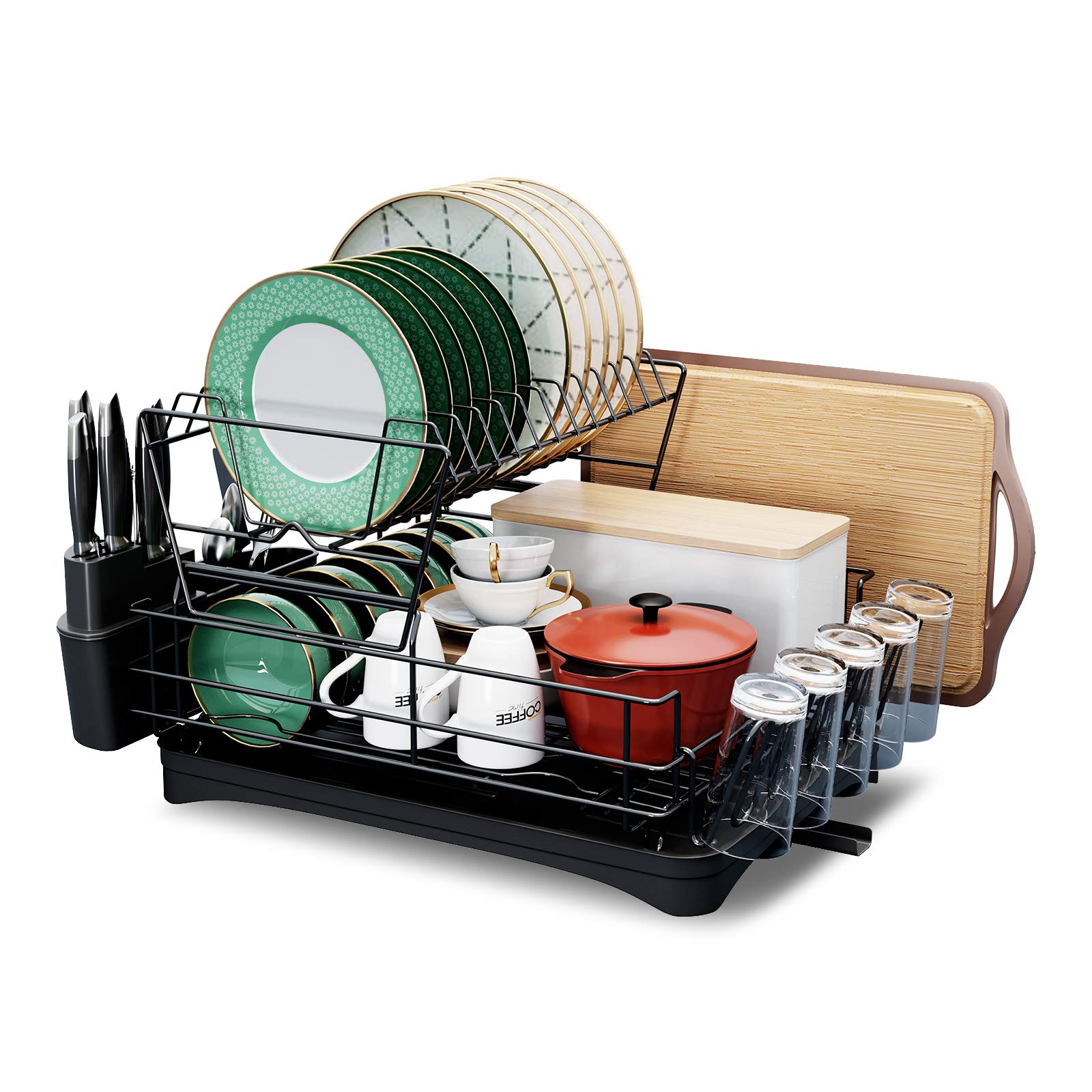 Buy Dish Drainer, SMHOUSE 2 Tier Dish Rack and Drainboard Set with ...