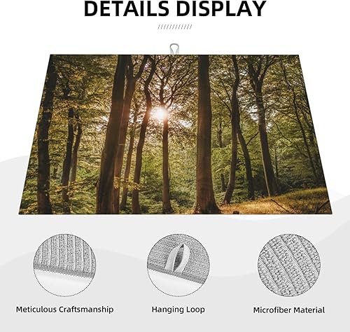 Miniatura 3 de Tapete de secado de platos de microfibra de 18 x 24 pulgadas, tapete escurridor de platos con estampado de sol a través del bosque