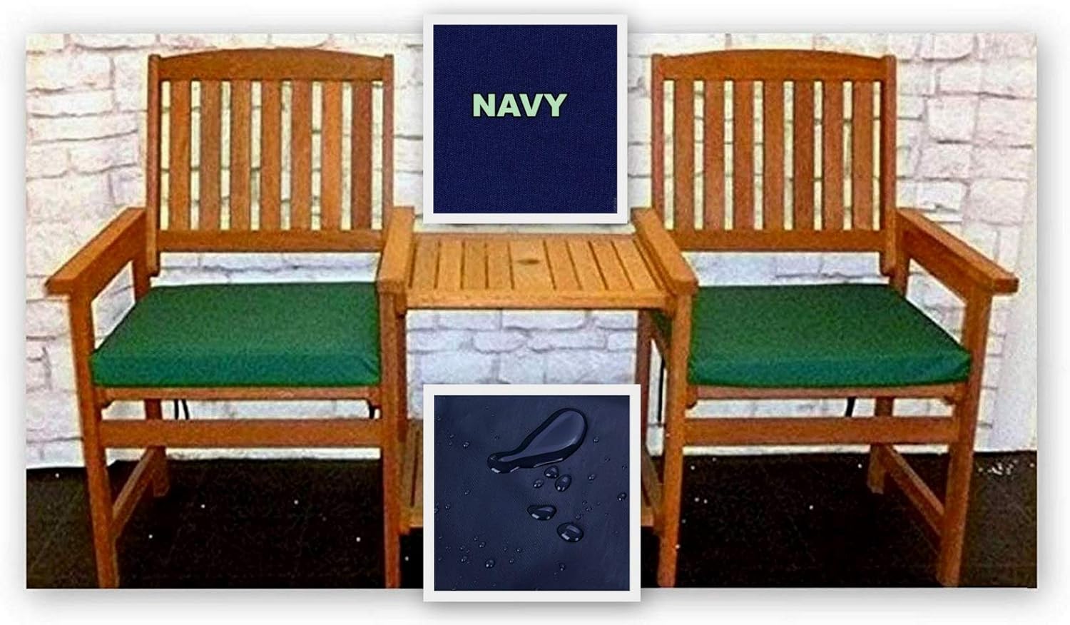 2 x Large Chair Cushions PLAIN NAVY 50cm x 44cm x 5cm Waterproof