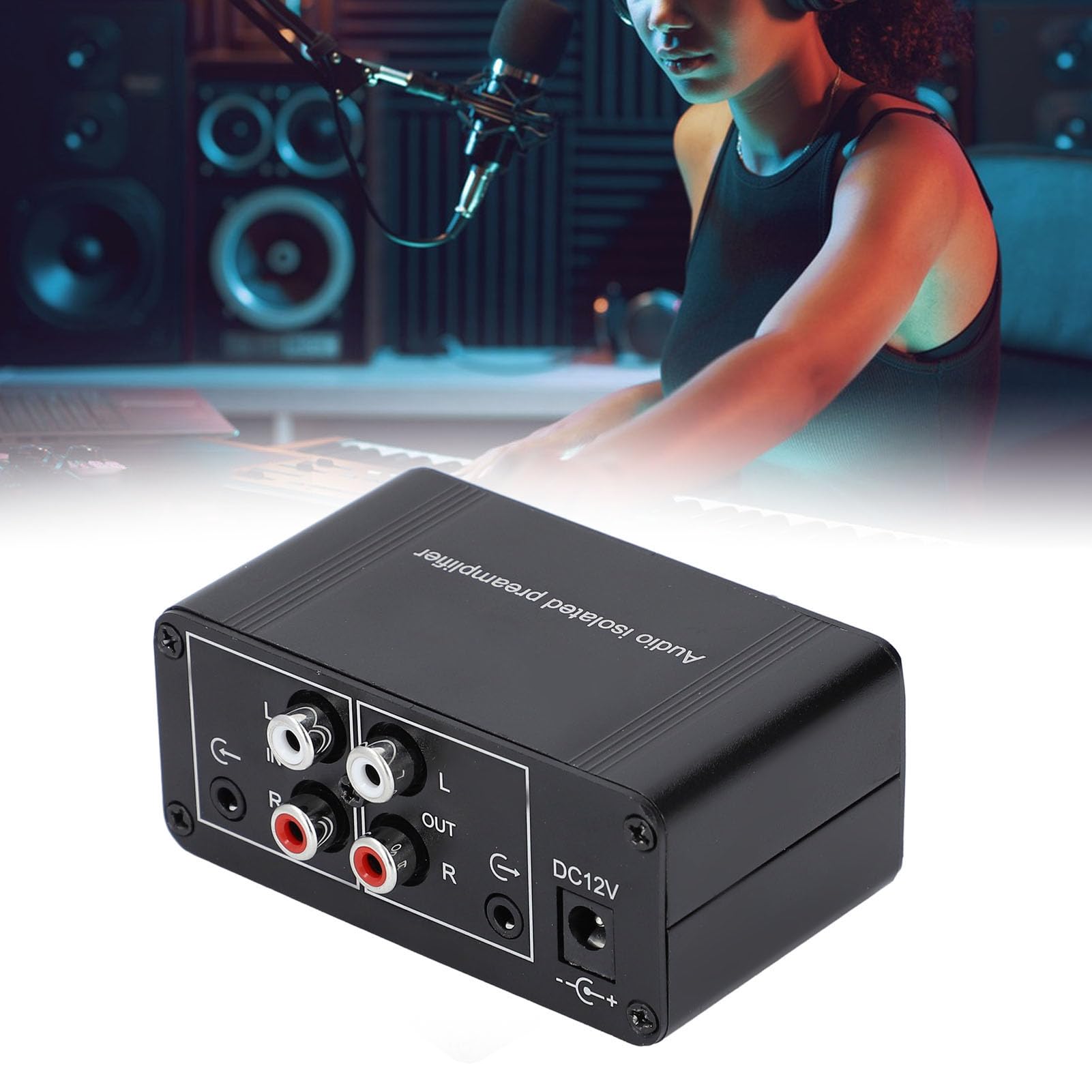 KIMISS Preamplificador de de Doble Canal con Ganancia de 20 DB - Amplificador de Aislamiento NE5532 para Uso Doméstico y de Estudio, Entrada y Salida de 3,5 Mm